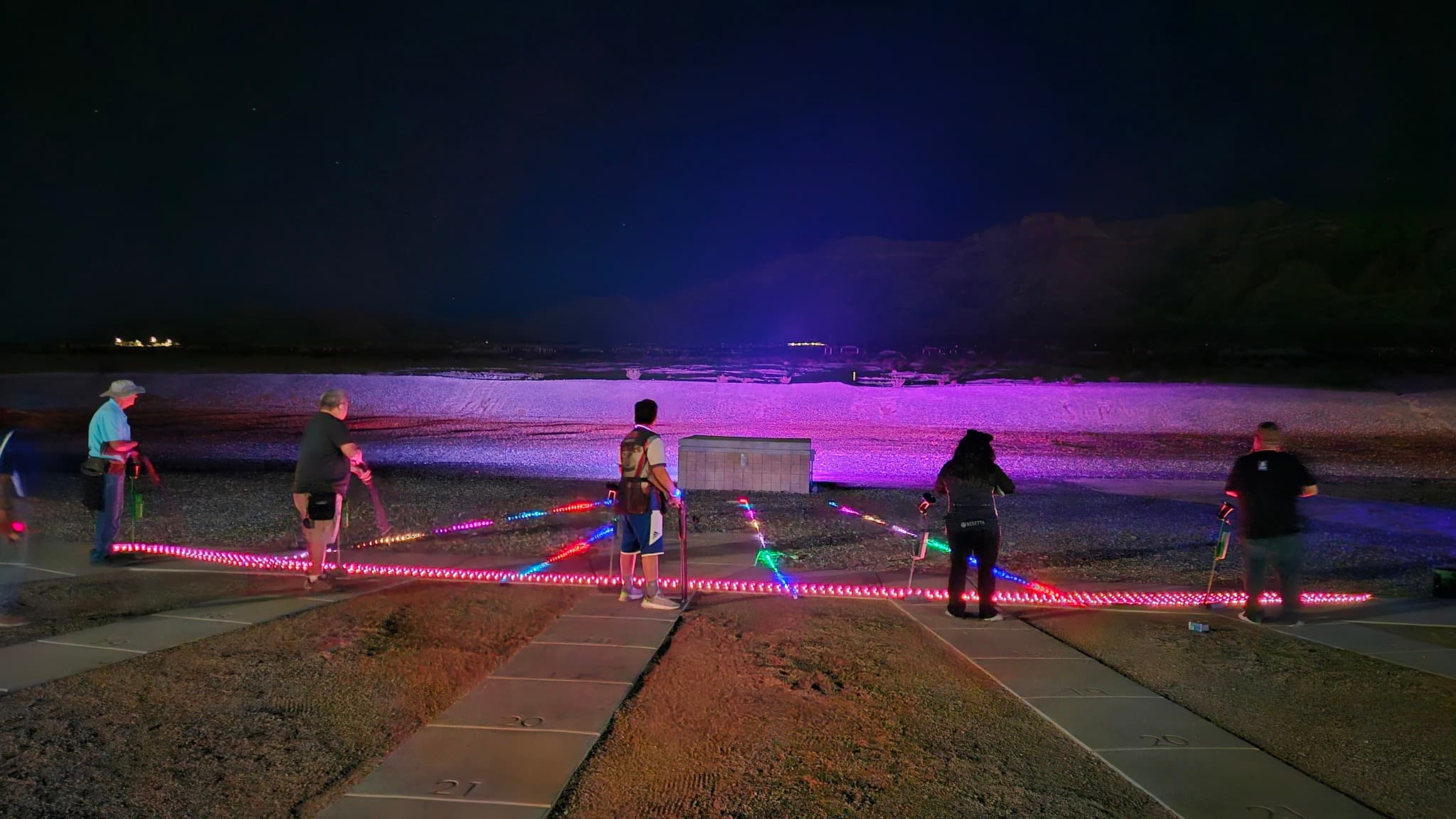 Night trap shooting at Clark County Shooting Complex with LED-lit trap fields