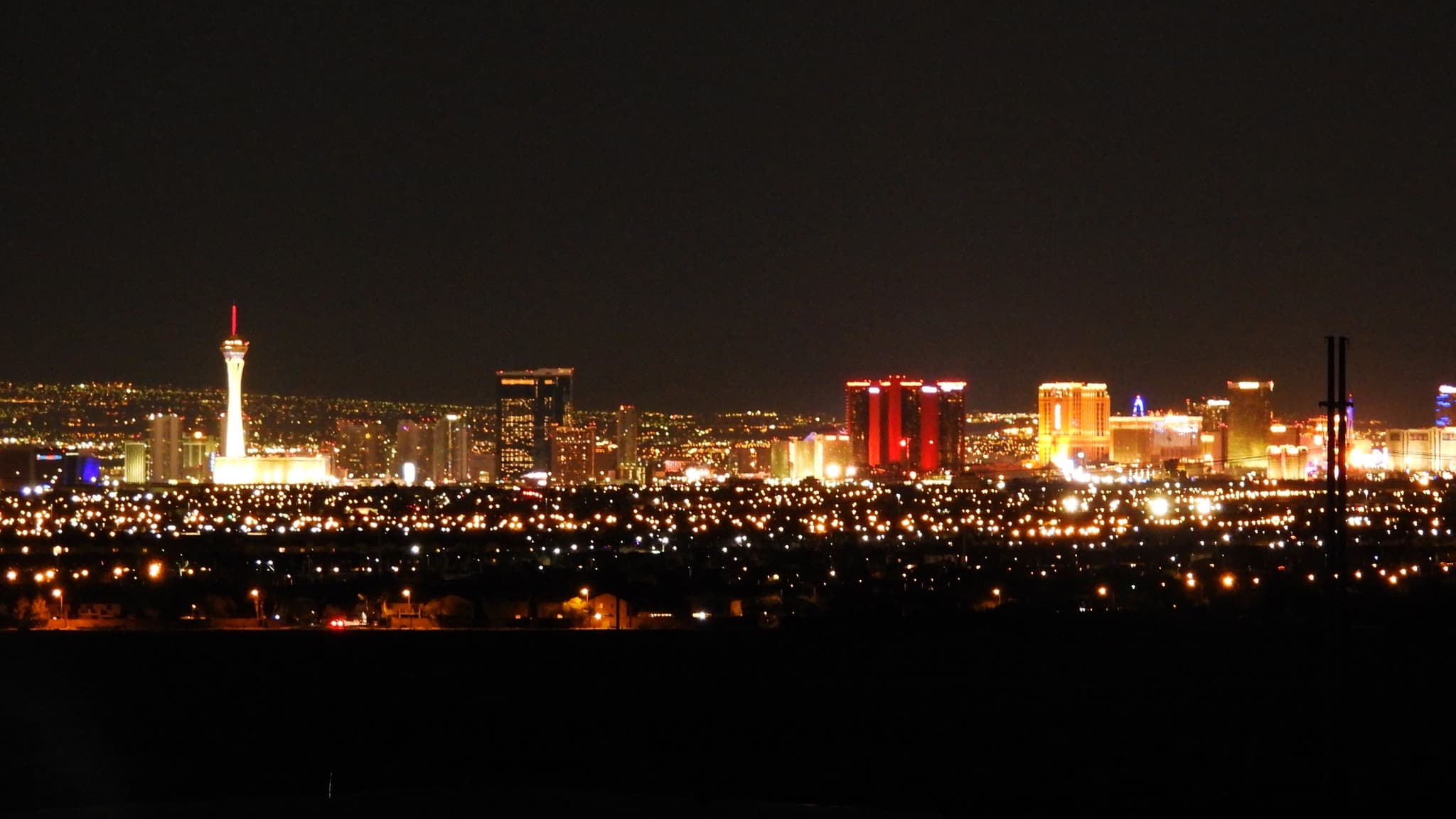 Las Vegas Strip skyline at night from Clark County Shooting Complex
